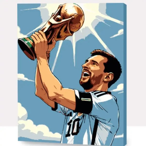CAMPEON DEL MUNDO MESSI CUADRO PINTURA AL OLEO 30X40